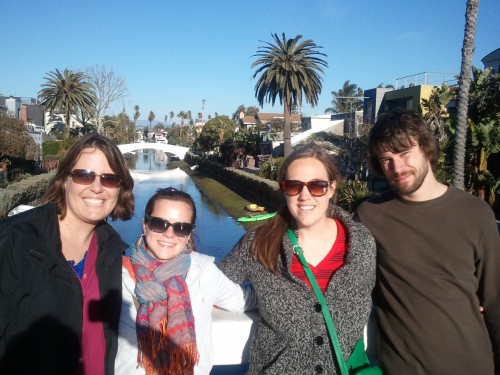 The gang, standing on a bridge over one of the canals.